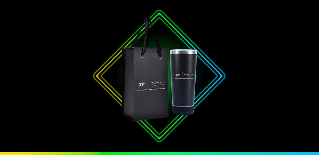 Earn & Get promotion with Choctaw Casino gift bag with Dallas Star Tumbler.